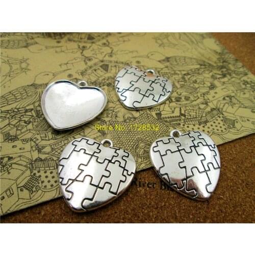 8pcs--28*29mm Antique silver heart charm Puzzle on the heart Charms DIY Charms Pendants