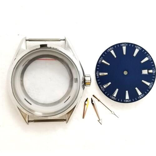 New 40MM 316 Stainless Steel Polishing Case Add Blue Dial And Hands Watch Part Fit NH35 NH36 Automatic Movement