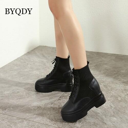 BYQDY 2021 Combat Boots Fashion Ankle Boots Women Chunky Army Boots Lace Up Autumn Thick Sole Military Platform Boots Ladies