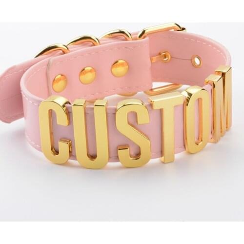 Customised Leather Name Choker Men Women Punk Unisex Performance Gold Letter Custom Letter Word Collar Choker Necklace
