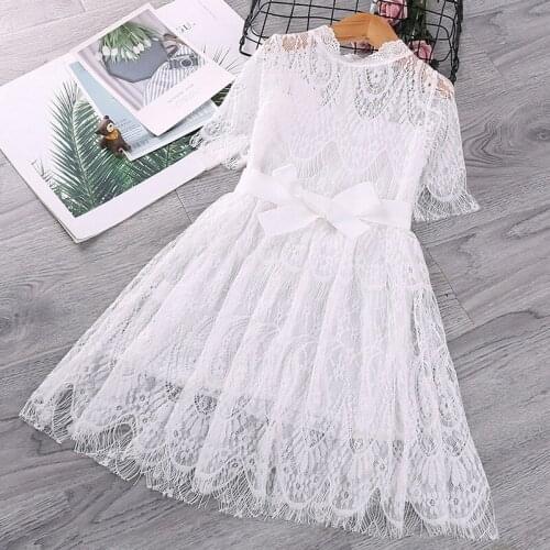 Kids Girls White Lace Dress 2020 New Arrival Princess Party Ball Gown Dresses Summer Clothes European American Style Red Yellow