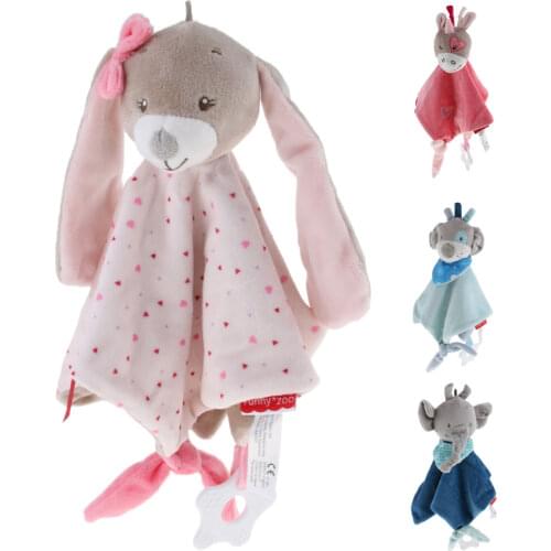 Baby Nursery Security Blanket Soft Minky Dot Fabric Lovey Animal Tag Blanket, Stuffed Plush Cuddle Newborn Blankie