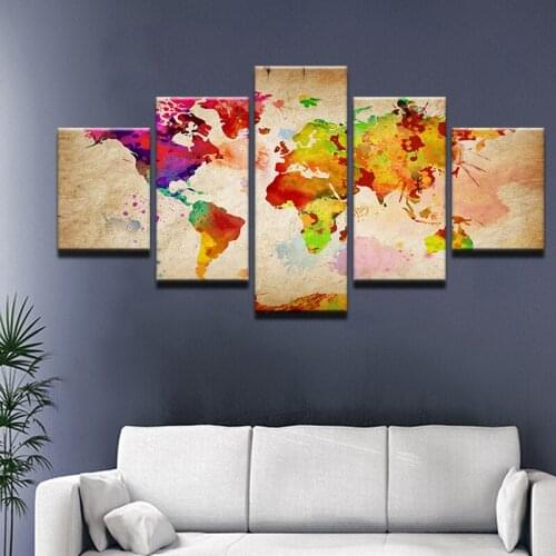 Household adornment hd print abstract pictures sitting room 5 pieces of color painting world map canvas wall art