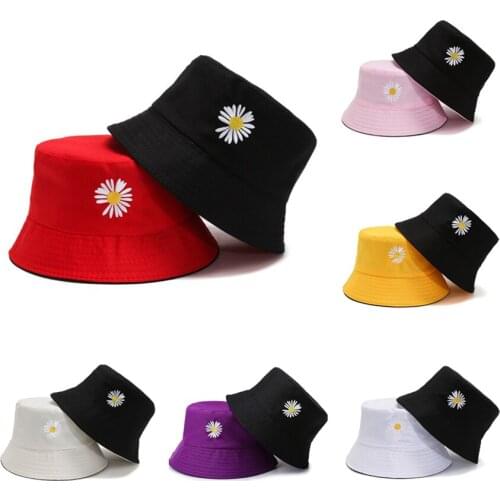 Double-Sided Fisherman Hat Summer Small Daisy Embroidery Bucket Hat Women Fashion Beach Sun Hats Couple Student Cute Basin Hat
