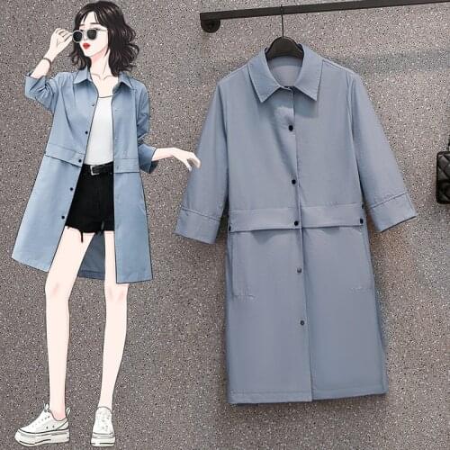 EHQAXIN 2021 Summer Autumn Plus Size Womens Simple Windbreaker Fashion Mid-Length Casual Single Row Button Jacket Female M-4XL