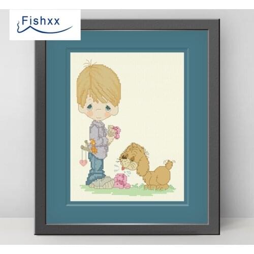 European Style Hanging Pastoral Style Cartoon Characters Fishxx Cross Stitch Kit H098 Ice Cream Boy and His Puppy