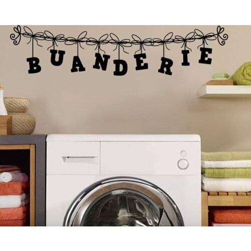 French Buanderie Laundry Room Words Clothespin Wall Sticker Washroom Drying Clothesline Laundry Wall Decal Vinyl Home Decor