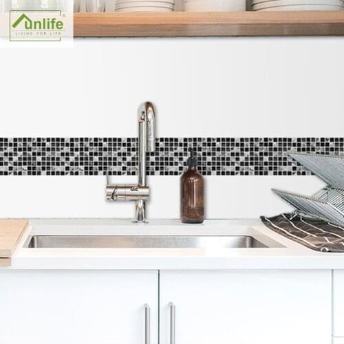 Funlife® Black Marble Mosaic Wall Stickers Oil-Proof Waterproof Vinyl Tile Sticker Decorative Home Kitchen Bathroom Wall Border