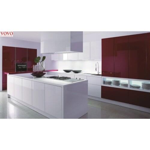 High gloss white red lacquer kitchen cabinet