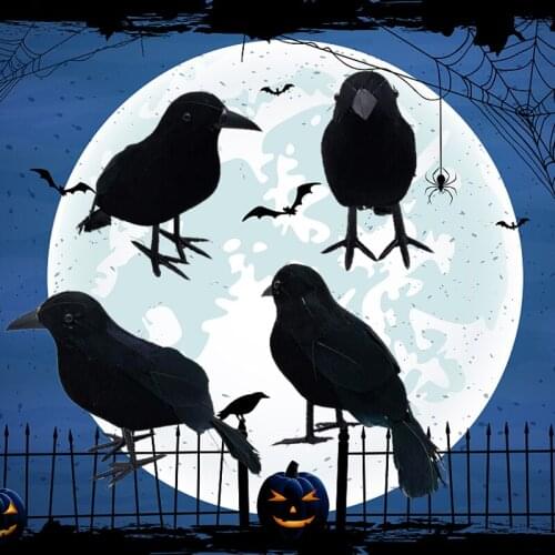 Simulation Crow Black Flocking Feather Crow Halloween Christmas Decoration Fake Bird Animal Scary Toys Home Party Horror Props