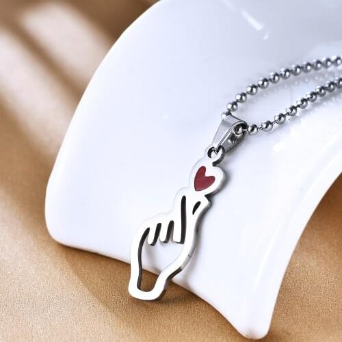 Kpop Korean Style Pendant Necklace Beads Link Chain Heart Shape Stainless Steel Charming Clavicle Jewelry