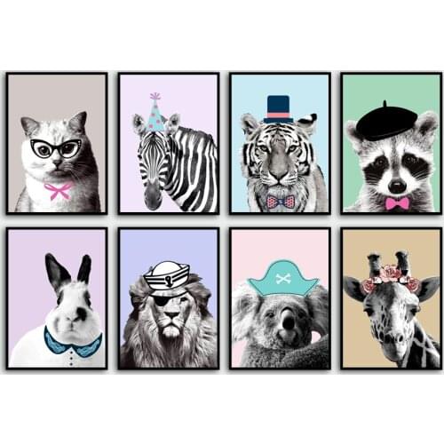Humor Lion Zebra Rabbit Koala Canvas Painting Wall Art Nordic Posters and Prints Wall Pictures for Living Kids Room Decoration