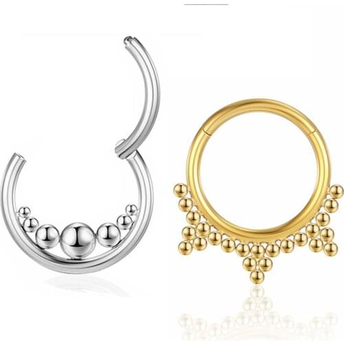 G23 Titanium gold nose ring Segment Hinged Ball Hoop bead Nose Ring Ear Tragus Cartilage Nipple Lip Labret Piercing Body Jewelry