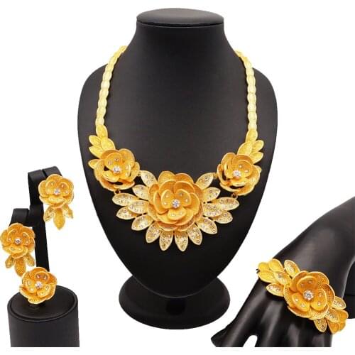Fashion jewelry set gold Flowers wedding jewelry sets for women necklace jewelry accessory 2021