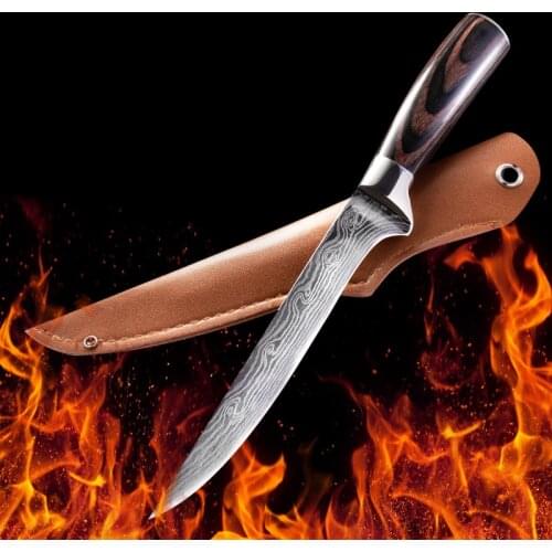 Boning Filleting Knife 5Cr15 Stainless Steel Laser Pattern Fish Knives Sets Leather Case Kitchen Slicing Knife Peeling Cleaver