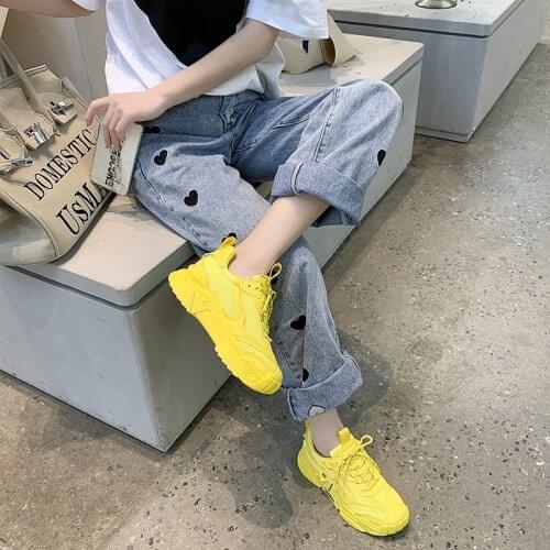 2021 Fashion Womens Casual Vulcanized Shoes Lace-up Platform Comfortable White Yellow Black Sneakers for Ladies Walking Shoes