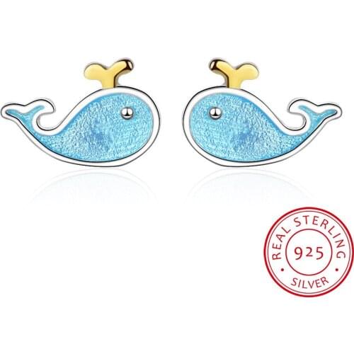 Cute Little Blue Whale Earrings 925 Sterling Silver Marine Animal Earrings For Women Girl Gift boucle d'oreille S-E646