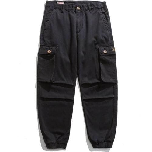 1023 Winter Warm Retro Fleece Thicken Cargo Pants For Men Washed Distressed 3D Multi-Pocket Soft Fashion Male Tie Feet Trousers