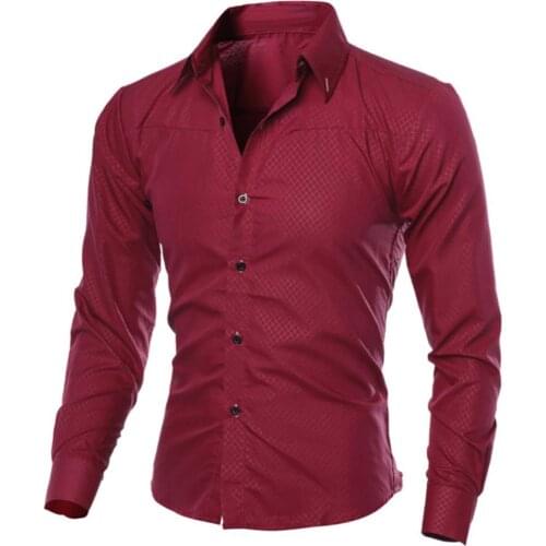 Men Fashion Solid Color Turn Down Collar Long Sleeve Slim Fit Blouse Shirt Top shirt hot selling close-fitting shirt