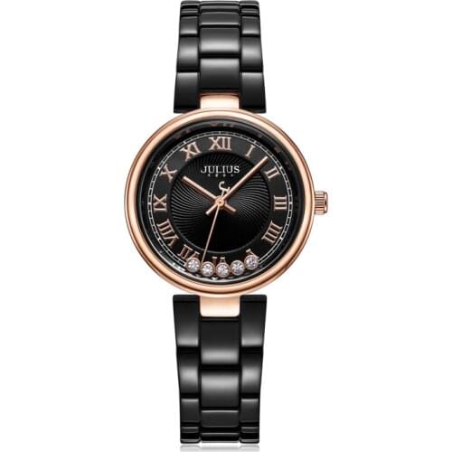 New 4 Colors Moving Rhinestones Julius Womens Watch Japan Mov't Hours Elegant Fashion Clock Steel Bracelet Girls Gift Box