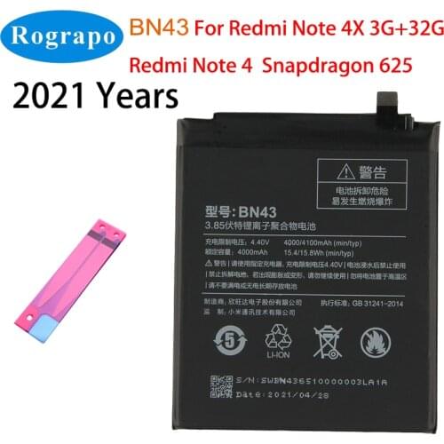 Original 4100mAh BN43 Mobile Phone Replacement Battery For Xiaomi Redmi Note 4X 3G+32G / Note 4 4G + 64G global Snapdragon 625