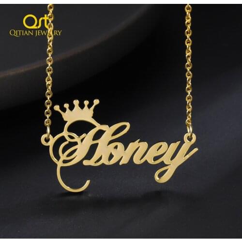 Personalized Crown Name Necklaces Customized Cursive Script Name Necklaces High Quality Stainless steel Jewelry For Women Gifts