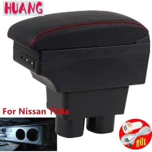 Armrest Nissan Tiida [C11] (2004-2014) Interior Center Console Storage Box Arm Rest Car Accessories Parts with USB LED