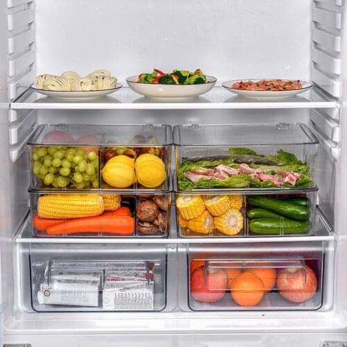PP Fridge Storage Box Compartments Food Fresh-keeping Box Transparent Stationery Cosmetic Container with Lid Adjustable Divider