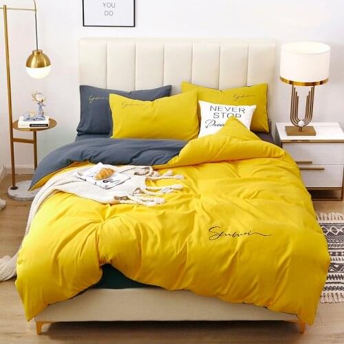 Luxury Bedding Set 4pcs Pillowcase Bed Sheet Simple Letter Printed Duvet Cover Sets Queen King Size Quilt Covers Bedclothes