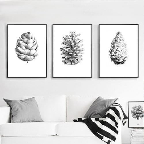 Hand Draw Pine Cone Painting Black And White Self-adhesive Wall Stickers Wall Art Prints Poster for Living Room Home Decoration