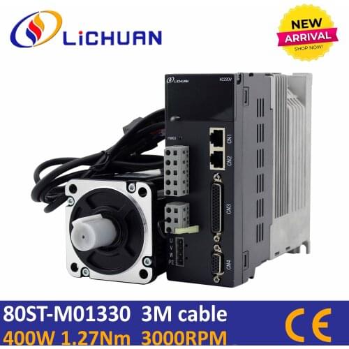 Lichuan servo motor 400W nema32 flange 80 with driver set 80st-01330 cnc servo motor high speed ac motor 3000rpm for CNC router