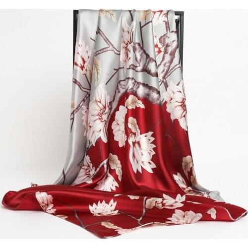 Hair Bands Silk Scarf Square Shawl Flowers Print Neckerchief Female Head Wraps Satin For Women Headscarf Foulard Hijab Bandana