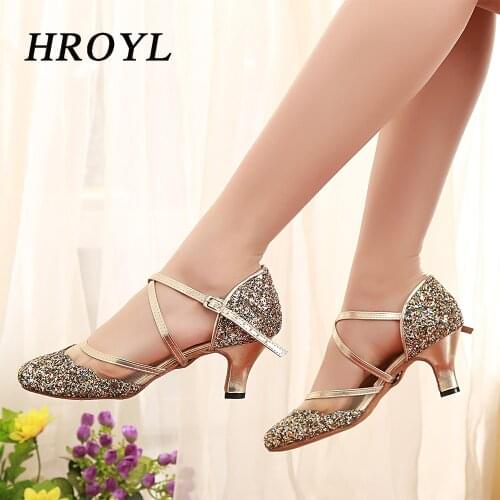 HROYL Latin Dance Shoes For Women Flash chip African print Salsa Dance Shoes Womens Ballroom Dance Sandal Hight Heel 10cm 8cm