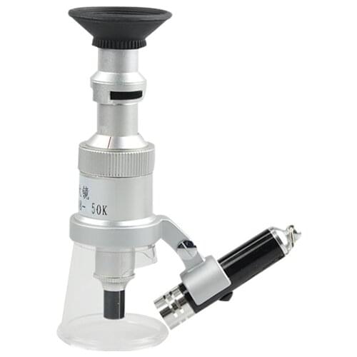 Magnification 50X / 100X Pocket Mini Handheld Jewelry LED Illuminated Reticle Microscope Handle Magnifier Monocular Jewel Loupe