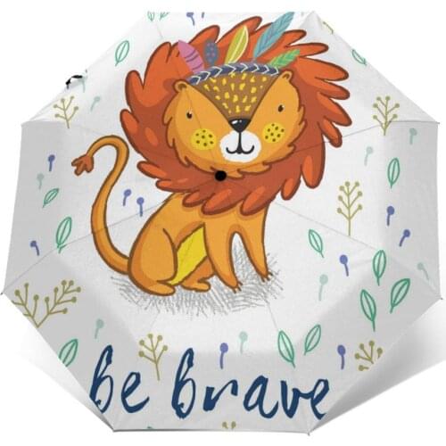 Wind Resistant Folding Automatic Umbrella Women Auto Be Brave Cute Lion Cartoon Windproof Umbrellas Rain For Men Parasol