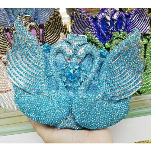 High quality silver branded Day clutches Top Luxury Vintage Swan diamonds studded Evening bags Women bag bling shoulder bags Q19