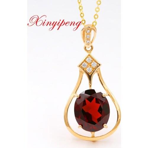 Xin yi peng 18 k yellow gold inlaid natural garnet necklace pendant, women, fashionable and generous