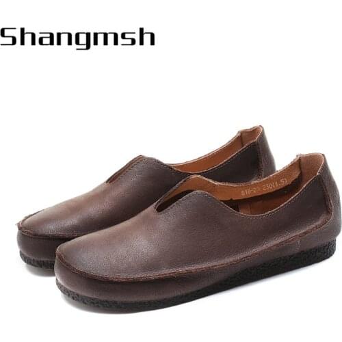 Womens Shoes Fashion Women Flats Genuine Leather Loafers Womens Moccasins Flats Ladies Shoes Female Slip On Flats S818-2