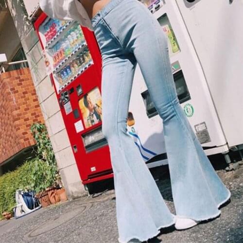 Womens Flare Pants High Waist Slim And Skinny Summer Jeans Pants Casual Tassel Pockets Washed Fashion Denim Trousers #T3G