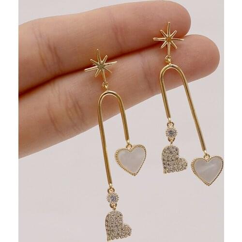 S925 Silver Ear Needle Stud Earrings Natural Mother Shell Zircon Heart ECO Brass 14kReal Gold Korea Jewelry for Women HYACINTH