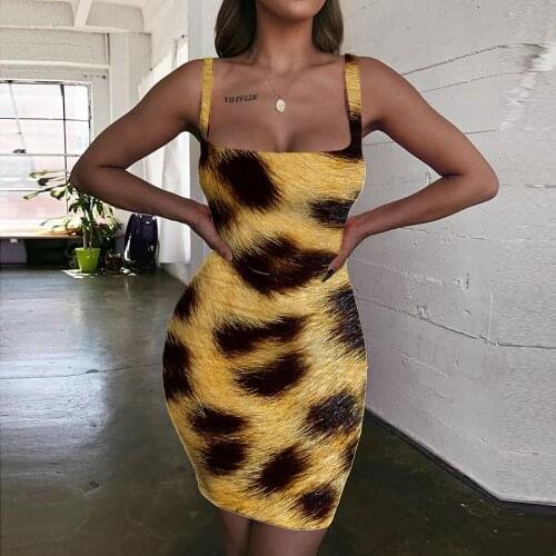 KYKU Brand Leopard Dresses Women Street Halter Sleeveless Animal Bodycon Dress Harajuku Ladies Dresses Womens Clothing Party