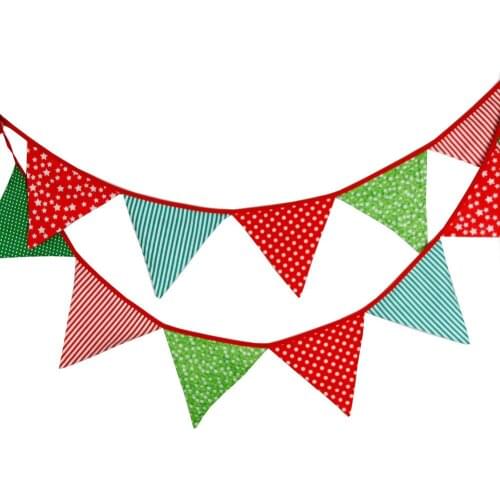 1pcs 3.3M Length 12 Flags Red Star Green Dots Stripe Children Birthday Cloth Banner Decorations Home Festival Deco Pennant