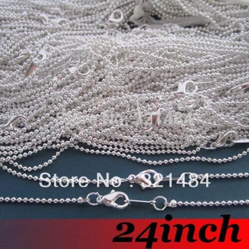 100pcs 24inch Bright Silver Plated Metal Tone 2.4mm Ball chain necklace link connector DIY jewelry findings accessories