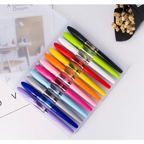 12pcs/box Fountain Pen Candy Color Kawaii Shark Cover Student Practise Ink Pen with A Box