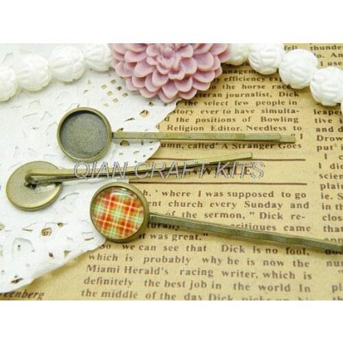 50pcs Hair Pin Blank Antique Bronze bobby pins with pad 12mm Bezel 55mm