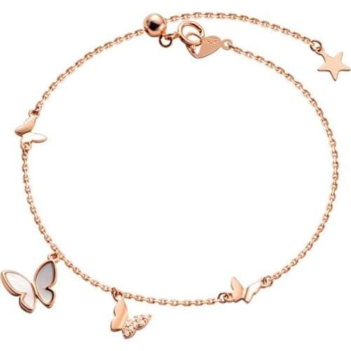 AIFENAO 925 Sterling Silver Chain CZ Shell Butterfly Bracelets for Women Luxury Rose Gold Jewelry Female Gift Wholesale Handmade