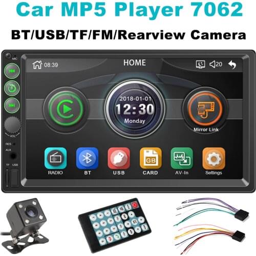 Car Radio MP5 Player 2Din 7062 Mirror Link USB 7'' Touch Screen Multimedia Player MP5 FM AUX In Rear View Camera Remote Control