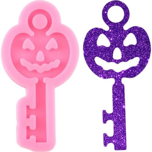 Shiny Pumpkin Key Shape Keychain Mold Halloween Witch Hat Silicone Epoxy Resin Mold Necklace Jewellery Making Pendant Clay Mould