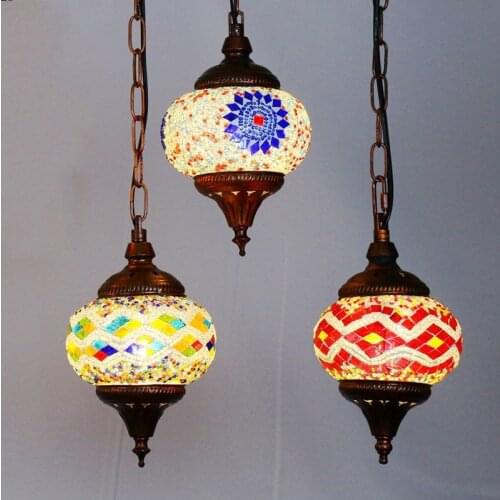 Bohemia Colorful Glass Corridor Pendant Light Country Rustic Mosaic Balcony Hallway Hanging Lamp Turkey Pendant Lighting Fixture
