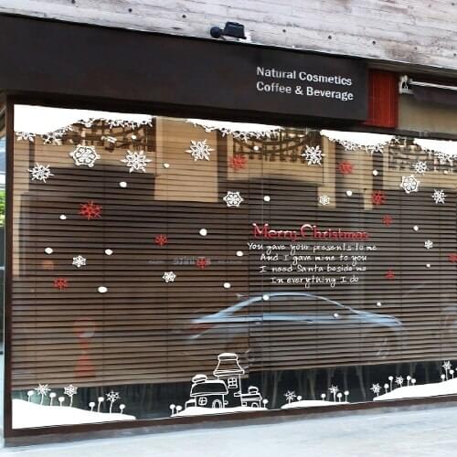 Large Christmas Sticker X mas Decal Posters Vinyl Wall Decals Decor Mural Glass Shop Window Home Decoration